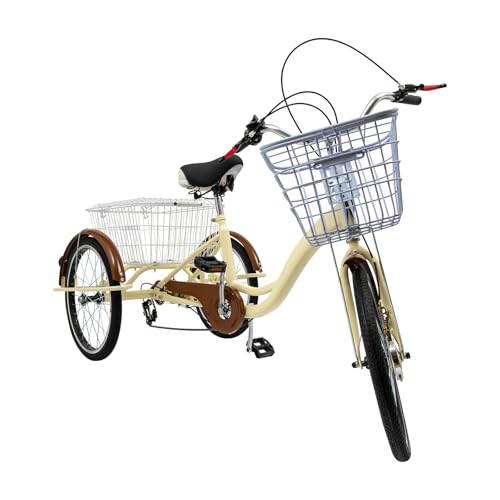 WooDerson Dreirad für Erwachsene 20 Zoll, 6-Gang High Carbon Steel Tricycle mit Einkaufskorb Tricycle für Erwachsene und Senioren, Einstellbare Sitz Lenkerhöhe, Trommelbremsen vorne und hinten (Beige) WooDerson Dreirad für Erwachsene 20 Zoll, 6-Gang High Carbon Steel Tricycle mit Einkaufskorb Tricycle für Erwachsene und Senioren, Einstellbare Sitz Lenkerhöhe, Trommelbremsen vorne und hinten (Beige) von WooDerson