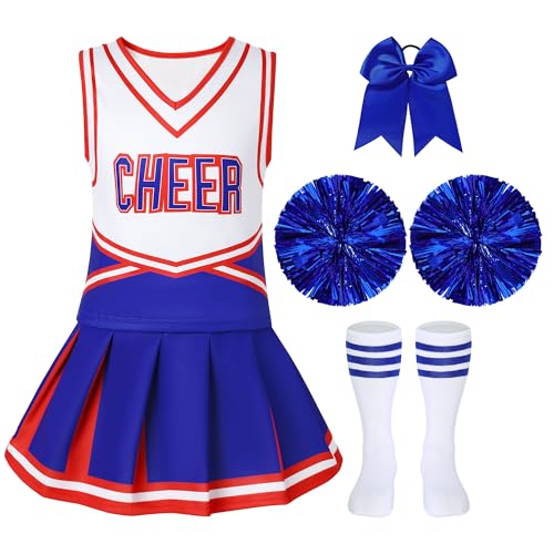 WooHand Cheerleader-Kostüm, Cheerleader-Kostüm für Mädchen von 5-12 Jahren, Cheerleader-Uniform, niedliche Schleife mit Bommeln WooHand Cheerleader-Kostüm, Cheerleader-Kostüm für Mädchen von 5-12 Jahren, Cheerleader-Uniform, niedliche Schleife mit Bommeln von WooHand