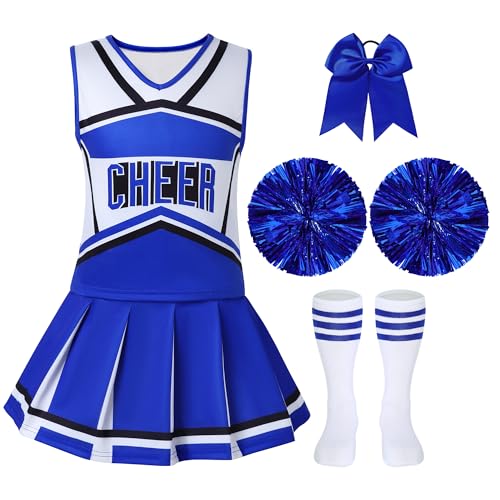 WooHand Cheerleader-Kostüm für Mädchen, 5–6 Jahre, mit Pompons und Socken, Fliege, Halloween-Party-Kostüm von WooHand