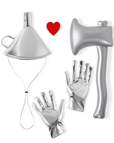 WooHand Zinn Kostüm Zubehör für Männer Frauen Silber Trichter Hut Aufblasbare Axt Handschuhe Herz Brosche Set Halloween Cosplay WooHand Zinn Kostüm Zubehör für Männer Frauen Silber Trichter Hut Aufblasbare Axt Handschuhe Herz Brosche Set Halloween Cosplay von WooHand