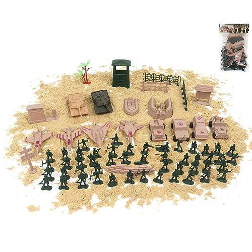 Wooauto 52Pcs Militärspielzeug Set,Mini Armee Spielzeug Spielset Militärspielzeug Bauklötze Modell mit Soldaten, Militärfiguren, Flugzeuge, Flaggen und Schlacht Zubehör, Lernspielzeug für Kinder von Wooauto