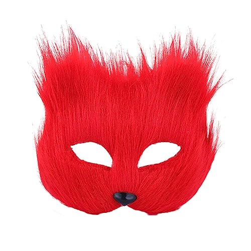 Wooauto Damen Webpelz Maskerade Fox Gesichtsmaske Karneval Party Kopfbedeckung Kostüm Tier Cosplay Gesicht Abdeckung Thema Party Maskerade Festival Fotokabine,Rot von Wooauto