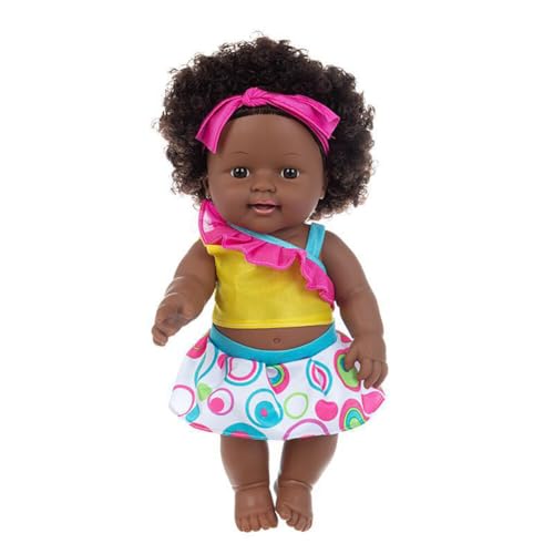 Wooauto Mini Babypuppe 12in Schwarz Afrika Wiedergeburt Baby Puppe Silikon Baby Puppen Spielzeug Realistische Neugeborene Babys mit Kleidern für Kinder, Typ 6 von Wooauto