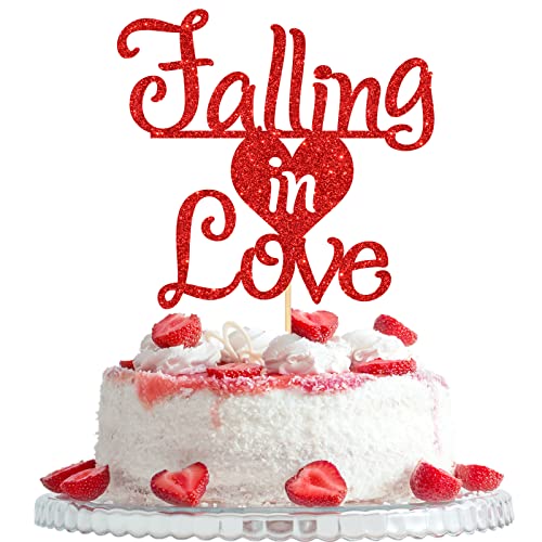 Falling in Love Kuchendekoration, Verlobung, Hochzeit, Jahrestag, Brautparty, Partydekoration, roter Glitzer von Woobobii