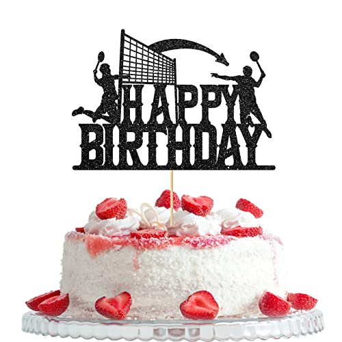 Happy Birthday Cake Topper, Badminton Player Schild Geburtstag Party Dekorationen, Sport Stil Geburtstag Jahrestag Party Dekorationen, Für Sportler Badminton Liebhaber, Schwarz von Woobobii