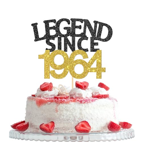 Legend Since 1964 Kuchendekoration, Aufschrift "Cheers to 60 Years Old Happy Birthday", Kuchendekoration für Männer und Frauen, Happy 60th Birthday Kuchendekoration, Schwarz / Gold / Glitzer von Woobobii