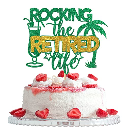 Rocking the Retired Life Cake Topper, Ruhestandsparty-Dekoration, offizielle Kuchendekorationen im Ruhestand, Grün von Woobobii