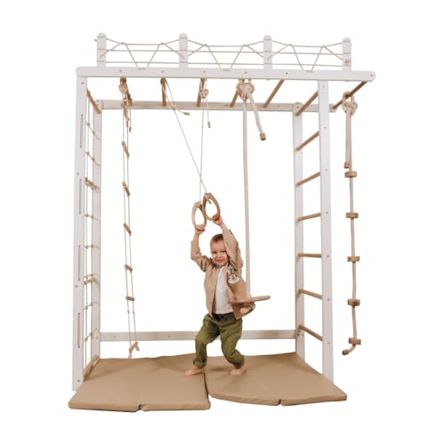 WoodandHearts Montessori Drinnen Schwedische Leiter für Kinder, Indoor Klettergerüst, Indoor Kletterwand für Kinder, Turngeräte mit Seilzubehör in Weiß und Naturholzfarbe WoodandHearts Montessori Drinnen Schwedische Leiter für Kinder, Indoor Klettergerüst, Indoor Kletterwand für Kinder, Turngeräte mit Seilzubehör in Weiß und Naturholzfarbe von Wood And Hearts