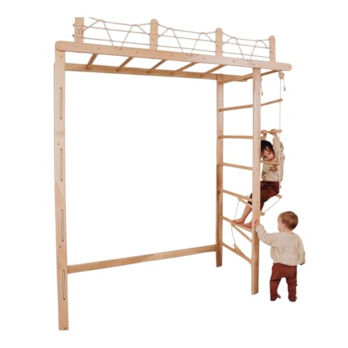 WoodandHearts Schwedische Leiter, Klettergerüst Indoor, Indoor Kletterwand Kinder, Turngeräte in Weiß + natürliche Holzfarbe (Leiter Naturholz) von Wood And Hearts
