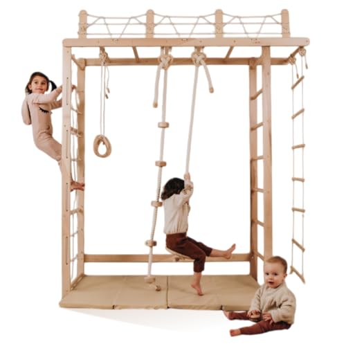 Woodandhearts Riesige Brücke Schwedische Leiter, sprossenwand, kletterwand kinderzimmer, turnringe, sprossenwand kinderzimmer, Indoor Spielplatz, kletterwand (Natürliche Holzfarbe) von Wood And Hearts