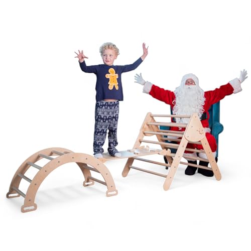 Woodandhearts kletterdreieck, kletterbogen, Indoor Spielplatz, rutsche Indoor kletterdreieck mit rutsch, Klettern Kinder Indoor, Montessori Rampe Bogen Kletter Leiter(4-8 Jahre) von Wood And Hearts
