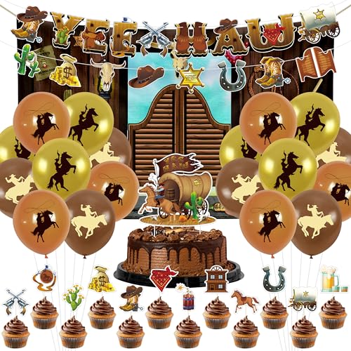 Cowboy-Party-Dekoration, Western-Hintergrund, Ballon-Kuchenaufsatz von Wood Homing