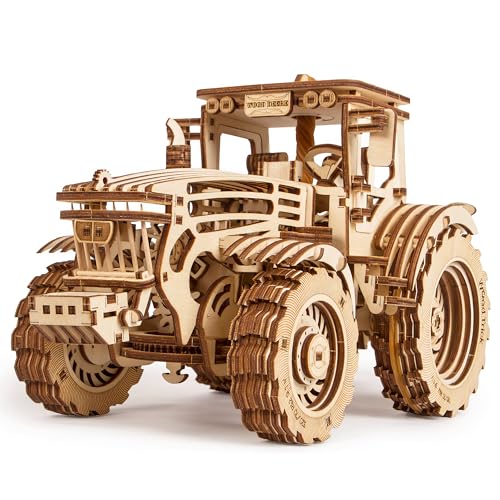 Wood Trick Modell eines mechanischen Traktors aus Holz für Erwachsene und Kinder - Detailliert und robust - Gummibandmotor - 2 Geschwindigkeiten - 3D-Holzpuzzle von Wood Trick