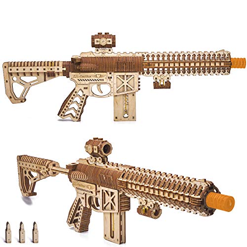 Wood Trick Sturmgewehr AR-T Modellbausatz für Erwachsene und Jugendliche - mit Teleskopkolben, Sicherung, Visier und Clip für 12 Runden - Detaillierte Konstruktion - 3D Holzpuzzle - 14+ von Wood Trick