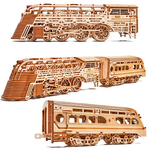Wood Trick Atlantic Express Train 3D Holzpuzzles für Erwachsene und Kinder zum Bauen – 26,7 x 4 Zoll – Fährt bis zu 9 Fuß – Mechanischer Lokomotivmodellbausatz für Erwachsene und Kinder von Wood Trick