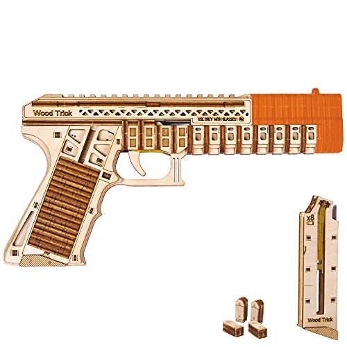 Wood Trick Defenders Gun 3D Wooden Puzzles for Adults and Kids to Build - Shoots up to 13 ft - 2 Clips - 9x5 in - Wooden Model Kits for Adults and Kids - 14+… von Wood Trick