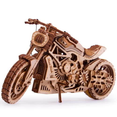 Wood Trick Motorrad mit Gummibandmotor - Fahrten bis zu 4,6 m - Mechanisches Modellbausatz für Erwachsene und Kinder - Keine Batterien - 3D Holzpuzzle von Wood Trick