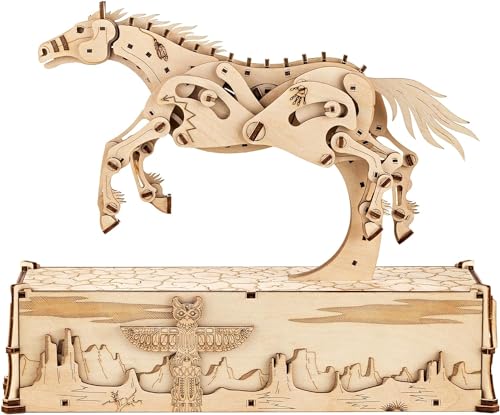 Wood Trick Mustang 3D-Holzpuzzles für Erwachsene und Kinder zum Bauen – Mechanische Bewegung – Engineering DIY Projekt 3D Puzzles für Erwachsene Modellbausätze von Wood Trick