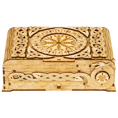 Wood Trick Nordic Chest Puzzle Box – 3D-Holzpuzzle für Erwachsene zum Selberbauen – Skandinavisch inspirierte Gravuren – Mechanisches 3D-Puzzle-Baumodell, Ingenieur-DIY-Projekt für Erwachsene von Wood Trick