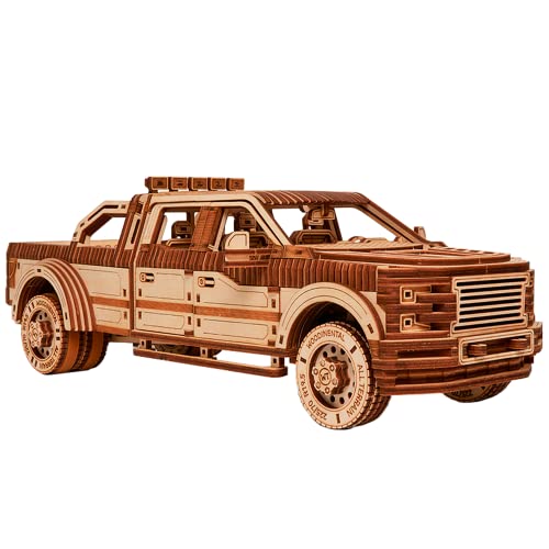 Wood Trick Pickup Truck Car - Holzpuzzle im 3D-Format zum Zusammenbauen für Erwachsene und Kinder - Fährt bis zu 10 m - DIY-Mechanik-Holzmodelle für Erwachsene von Wood Trick