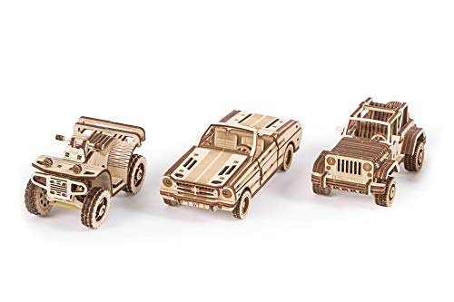 Wood Trick 3er-Pack Mechanische Modellautos zum Bauen - Cabriolet, Safari, ATV - 3D-Holzpuzzle für Erwachsene und Kinder von Wood Trick