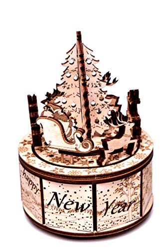 Wood Trick Spieluhr Santa´s Carousel Bausatz- Carol of The Bells Schöne Melodie - Sehr robust und ökologisch - Rotierend - 3D Holzpuzzle von Wood Trick