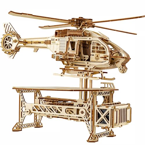 Wood Trick Thunder Chopper Elektrischer Hubschrauber 3D Holzpuzzles für Erwachsene zum Bauen - Drehende Rotoren & Klingen - Detailliertes Design - Mechanische Holzmodellbausätze für Erwachsene zum von Wood Trick