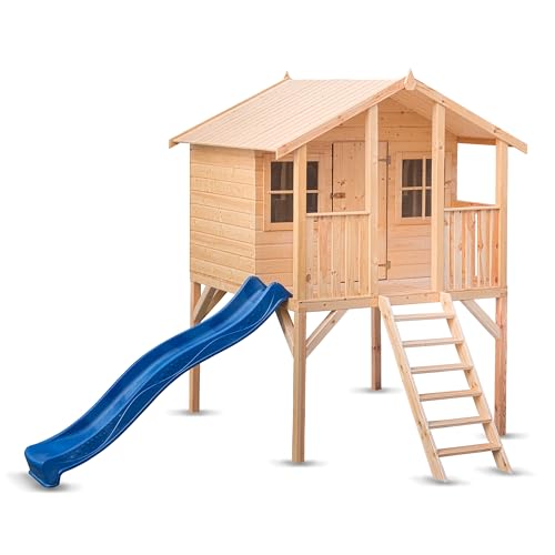 Wood & Play Borys Kinderspielhaus - DIY Einfacher Zusammenbau - Sichere, robuste und langlebige Konstruktion - Holz - Unbedenkliches, nachwachsendes Material - 180 x 295 cm + Rutsche von Wood & Play
