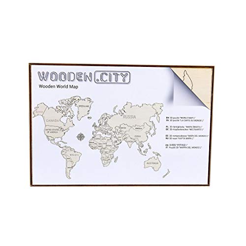 WOODEN.CITY Weltkarte Holz "L" 120 x 80 cm Die hölzerne Weltkarte mit gravierten Landesgrenzen Holz Puzzle: Taille XL. Puzzle 3D von WOODEN.CITY