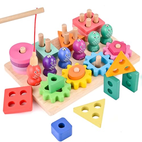 Wooderma Montessori Spielzeug ab 1+ Jahr, Holz Angelspiel für Kleinkinder, Farbe Erkennung und Form Sortier, Stapelspielzeug Holzspielzeug, Motorikspielzeug Lernspielzeug, Kinderspielzeug Geschenk Wooderma Montessori Spielzeug ab 1+ Jahr, Holz Angelspiel für Kleinkinder, Farbe Erkennung und Form Sortier, Stapelspielzeug Holzspielzeug, Motorikspielzeug Lernspielzeug, Kinderspielzeug Geschenk von Wooderma