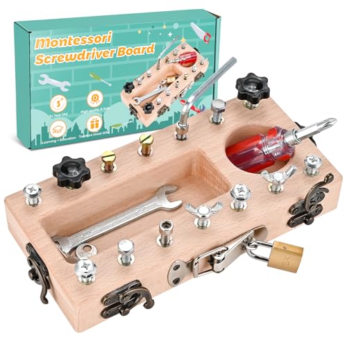 Wooderma Montessori Spielzeug ab 3 4 5 Jahre, Holz Schraubbrett, Busy Board Holzspielzeug, Schraubendreher Brett, Lernspielzeug, Kinderspielzeug, Motorikspielzeug, Geschenk für Mädchen Jungen Wooderma Montessori Spielzeug ab 3 4 5 Jahre, Holz Schraubbrett, Busy Board Holzspielzeug, Schraubendreher Brett, Lernspielzeug, Kinderspielzeug, Motorikspielzeug, Geschenk für Mädchen Jungen von Wooderma