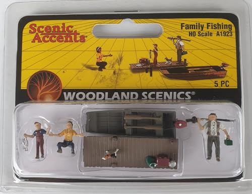 Woodland Scenics A1923 Figures Family with Dog Goes Fishing Boat Dock Family Fishing Spur HO H0 1:87 von Woodland Scenics