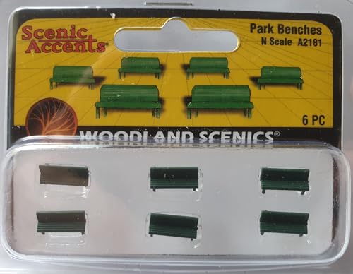 Woodland Scenics A2181 sechs grüne Parkbänke Figuren Spur N 1:160 Park Benches von Woodland Scenics