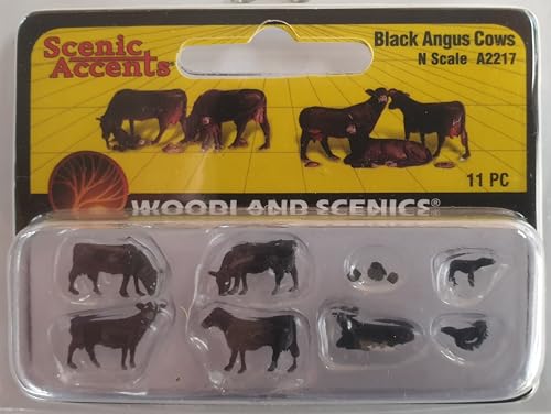 Woodland Scenics A2217 Black Angus Kühe Kälber schwarz Dunkelbraun stehend liegend Spur N 1:160 Cows von Woodland Scenics