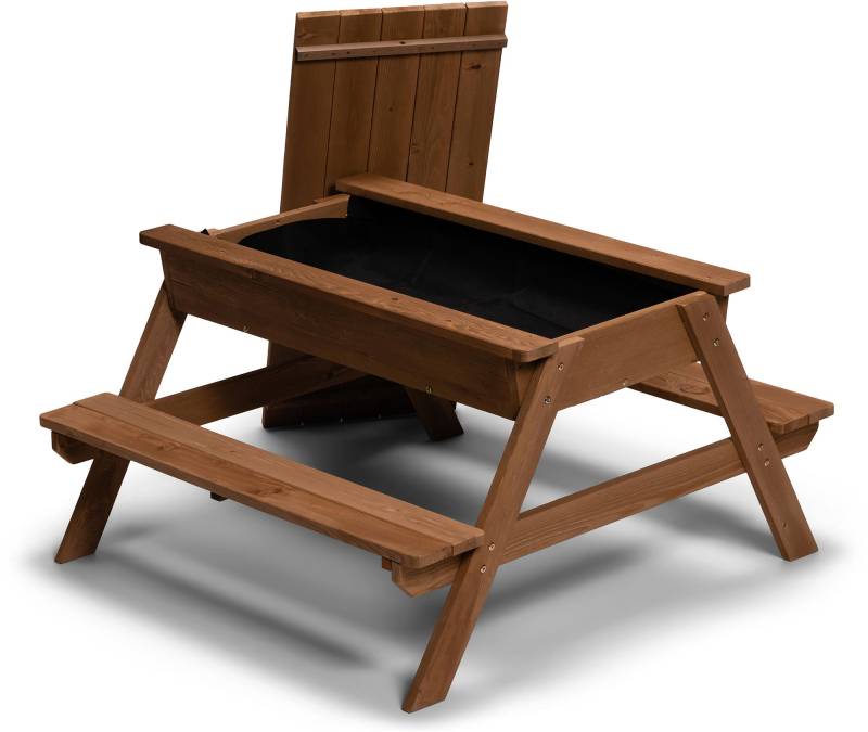 Woodlii Picknicktisch mit Sandkasten + Deckel, Braun von Woodlii