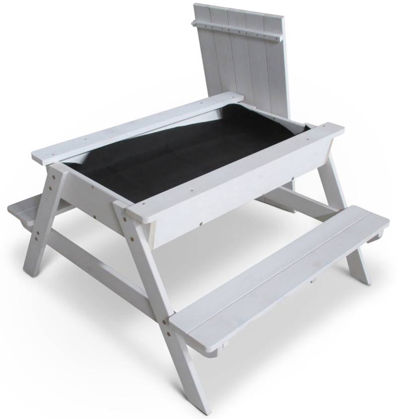 Woodlii Picknicktisch mit Sandkasten + Deckel, Weiß von Woodlii