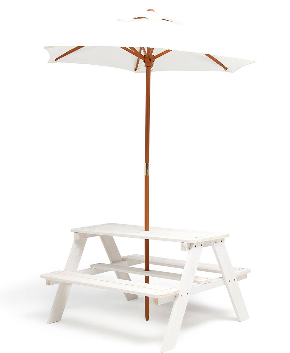 Woodlii Picknicktisch mit Sonnenschirm, Weiß von Woodlii