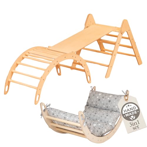 WoodsCraft 3in1 Set: Kletterdreieck mit Rutsche Indoor/Klettern Rampe & Kletterbogen mit Kissen | Holz Montessori Klettergerüst Indoor Spielgeräte & Spielplatz | Klettern Kinder Indoor & Klettern Baby WoodsCraft 3in1 Set: Kletterdreieck mit Rutsche Indoor/Klettern Rampe & Kletterbogen mit Kissen | Holz Montessori Klettergerüst Indoor Spielgeräte & Spielplatz | Klettern Kinder Indoor & Klettern Baby von WoodsCraft