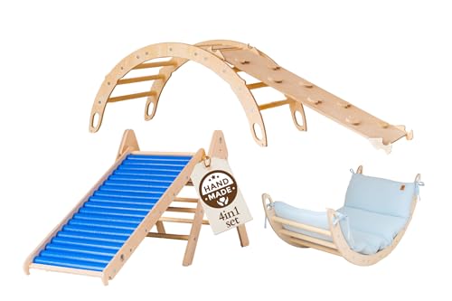 WoodsCraft 4in1 Set: Kletterdreieck mit Rutsche Indoor/Klettern Rampe, Rollenrutsche & Kletterbogen | Holz Montessori Klettergerüst Indoor Spielgeräte | Klettern Kinder Indoor & Klettern Baby WoodsCraft 4in1 Set: Kletterdreieck mit Rutsche Indoor/Klettern Rampe, Rollenrutsche & Kletterbogen | Holz Montessori Klettergerüst Indoor Spielgeräte | Klettern Kinder Indoor & Klettern Baby von WoodsCraft