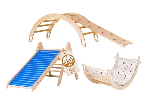 WoodsCraft 4in1 Set: Kletterdreieck mit Rutsche Indoor/Klettern Rampe, Rollenrutsche & Kletterbogen | Holz Montessori Klettergerüst Indoor Spielgeräte | Klettern Kinder Indoor & Klettern Baby WoodsCraft 4in1 Set: Kletterdreieck mit Rutsche Indoor/Klettern Rampe, Rollenrutsche & Kletterbogen | Holz Montessori Klettergerüst Indoor Spielgeräte | Klettern Kinder Indoor & Klettern Baby von WoodsCraft