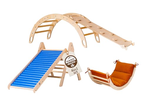WoodsCraft 4in1 Set: Kletterdreieck mit Rutsche Indoor/Klettern Rampe, Rollenrutsche & Kletterbogen | Holz Montessori Klettergerüst Indoor Spielgeräte | Klettern Kinder Indoor & Klettern Baby WoodsCraft 4in1 Set: Kletterdreieck mit Rutsche Indoor/Klettern Rampe, Rollenrutsche & Kletterbogen | Holz Montessori Klettergerüst Indoor Spielgeräte | Klettern Kinder Indoor & Klettern Baby von WoodsCraft