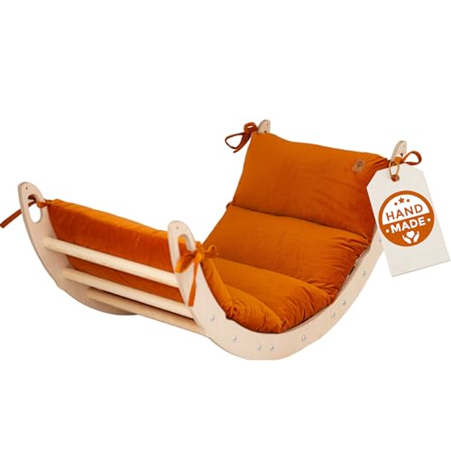 WoodsCraft Kletterbogen mit Kissen - Holz Klettergerüst Indoor - Hypoallergen Kissen für Kletterbogen, Holzwippe, Bogenwippe - Montessori Kletterspielzeug - Baby Klettern Indoor - Wippe Kinder von WoodsCraft