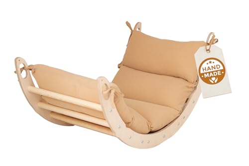 WoodsCraft Kletterbogen mit Kissen - Holz Klettergerüst Indoor - Hypoallergen Kissen für Kletterbogen, Holzwippe, Bogenwippe - Montessori Kletterspielzeug - Baby Klettern Indoor - Wippe Kinder WoodsCraft Kletterbogen mit Kissen - Holz Klettergerüst Indoor - Hypoallergen Kissen für Kletterbogen, Holzwippe, Bogenwippe - Montessori Kletterspielzeug - Baby Klettern Indoor - Wippe Kinder von WoodsCraft