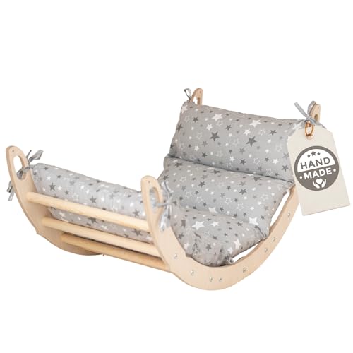 WoodsCraft Kletterbogen mit Kissen - Holz Klettergerüst Indoor - Hypoallergen Kissen für Kletterbogen, Holzwippe, Bogenwippe - Montessori Kletterspielzeug - Baby Klettern Indoor - Wippe Kinder von WoodsCraft