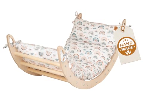 WoodsCraft Kletterbogen mit Kissen - Holz Klettergerüst Indoor - Hypoallergen Kissen für Kletterbogen, Holzwippe, Bogenwippe - Montessori Kletterspielzeug - Baby Klettern Indoor - Wippe Kinder von WoodsCraft