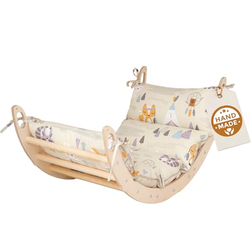 WoodsCraft Kletterbogen mit Kissen - Holz Klettergerüst Indoor - Hypoallergen Kissen für Kletterbogen, Holzwippe, Bogenwippe - Montessori Kletterspielzeug - Baby Klettern Indoor - Wippe Kinder WoodsCraft Kletterbogen mit Kissen - Holz Klettergerüst Indoor - Hypoallergen Kissen für Kletterbogen, Holzwippe, Bogenwippe - Montessori Kletterspielzeug - Baby Klettern Indoor - Wippe Kinder von WoodsCraft