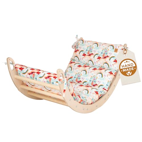 WoodsCraft Kletterbogen mit Kissen - Holz Klettergerüst Indoor - Hypoallergen Kissen für Kletterbogen, Holzwippe, Bogenwippe - Montessori Kletterspielzeug - Baby Klettern Indoor - Wippe Kinder von WoodsCraft