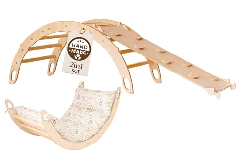 WoodsCraft Kletterbogen mit Kissen & Rutsche Indoor | Wippe Kinder & 2in1: Babyrutsche & Rampe | Holz Montessori Klettergerüst Indoor Spielgeräte & Spielplatz | Klettern Kinder Indoor & Klettern Baby von WoodsCraft