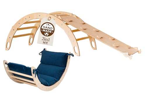 WoodsCraft Kletterbogen mit Kissen & Rutsche Indoor | Wippe Kinder & 2in1: Babyrutsche & Rampe | Holz Montessori Klettergerüst Indoor Spielgeräte & Spielplatz | Klettern Kinder Indoor & Klettern Baby von WoodsCraft