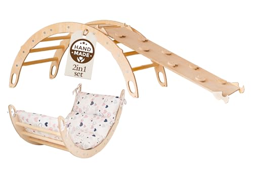 WoodsCraft Kletterbogen mit Kissen & Rutsche Indoor | Wippe Kinder & 2in1: Babyrutsche & Rampe | Holz Montessori Klettergerüst Indoor Spielgeräte & Spielplatz | Klettern Kinder Indoor & Klettern Baby von WoodsCraft